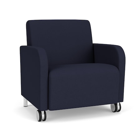 Lesro Siena Lounge Reception Wide Guest Chair w/ Front Casters, Brushed Steel Back Legs, OH Navy Uph SN1201